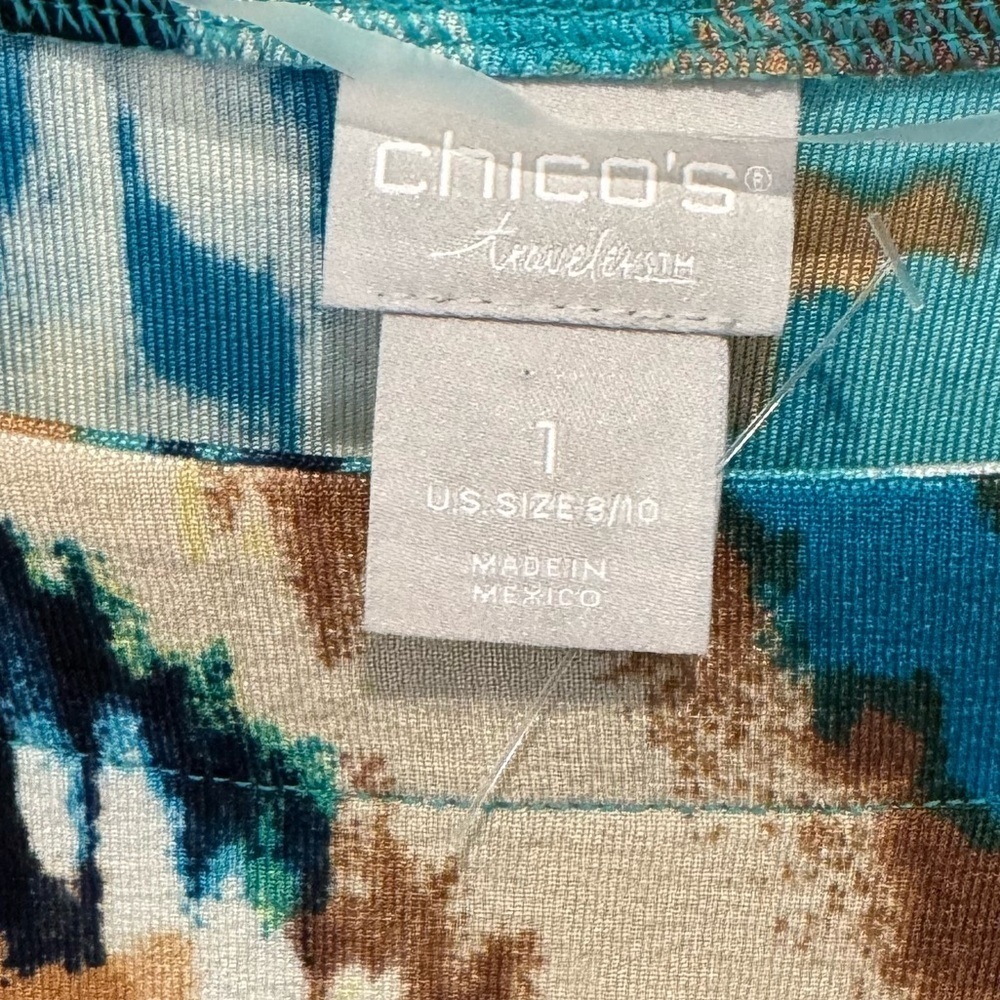 Chico's Travelers Womens Floral Tunic Top Sz 1 Multicolor 3/4 Sleeve - Picture 3 of 6